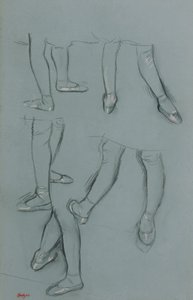 Vijf studies van een paar benen, ca. 1878-80 (potlood, houtskool en pastel op groen papier)